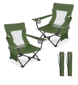 HaSteeL Folding Beach Chair Set of 2, Foldable Green Chairs