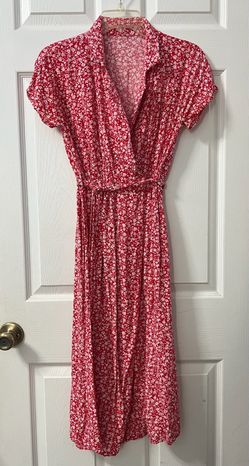 Red Floral Midi Wrap Dress