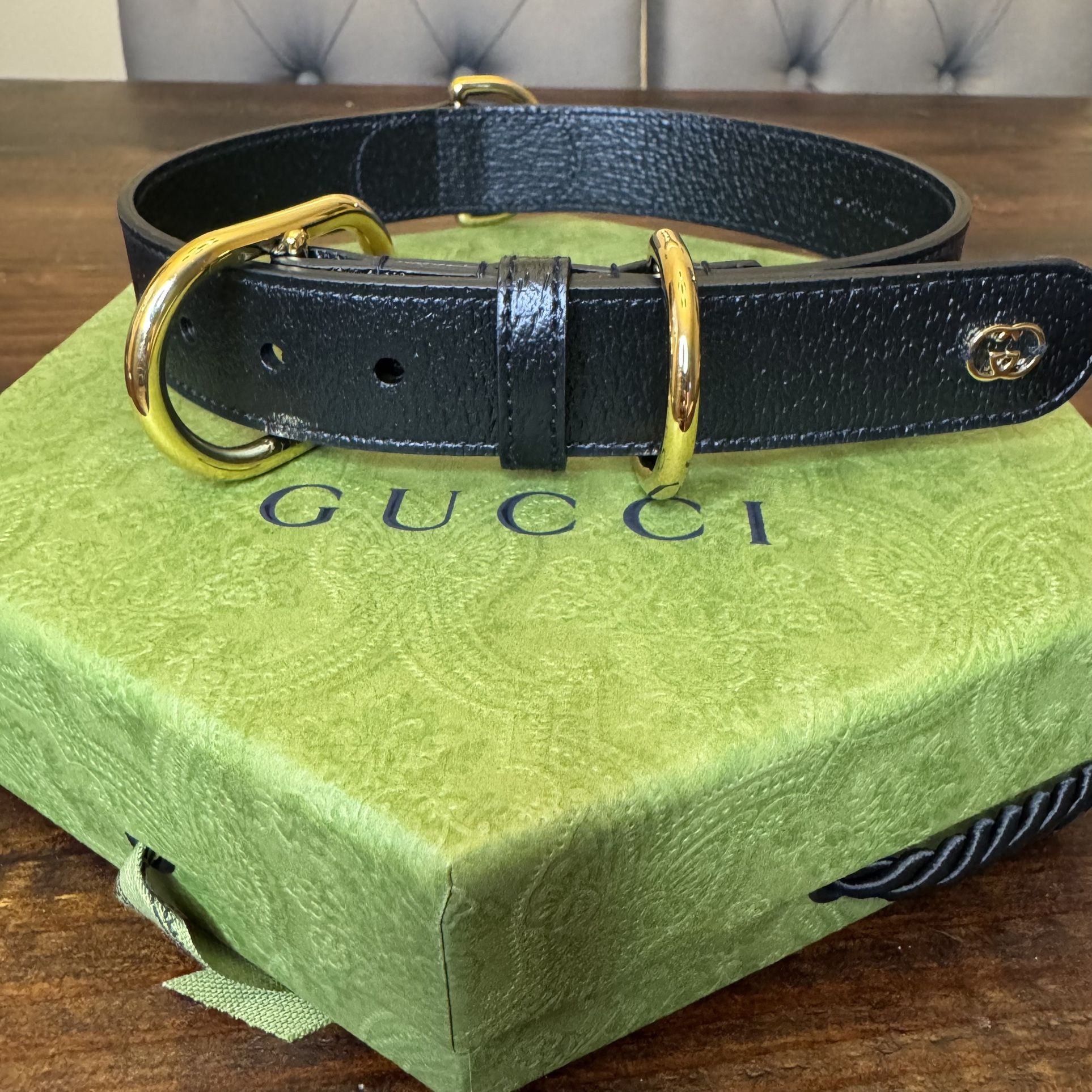 GUCCI Interlocking G Demetra Leather Pet Dog Collar