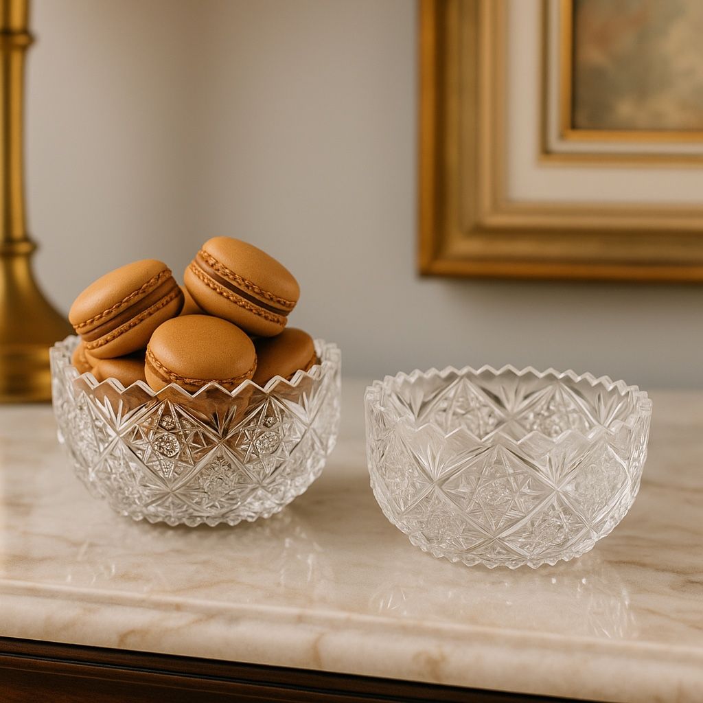 Bohemian 1950s 2 ABP-Style Brilliant Cut Gorgeous Crystal Bowls, 5x1.5βπ