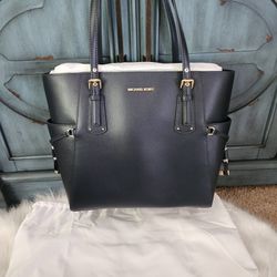 Michael Kors New Navy Leather Tote Gold Hardware Handbag Bag