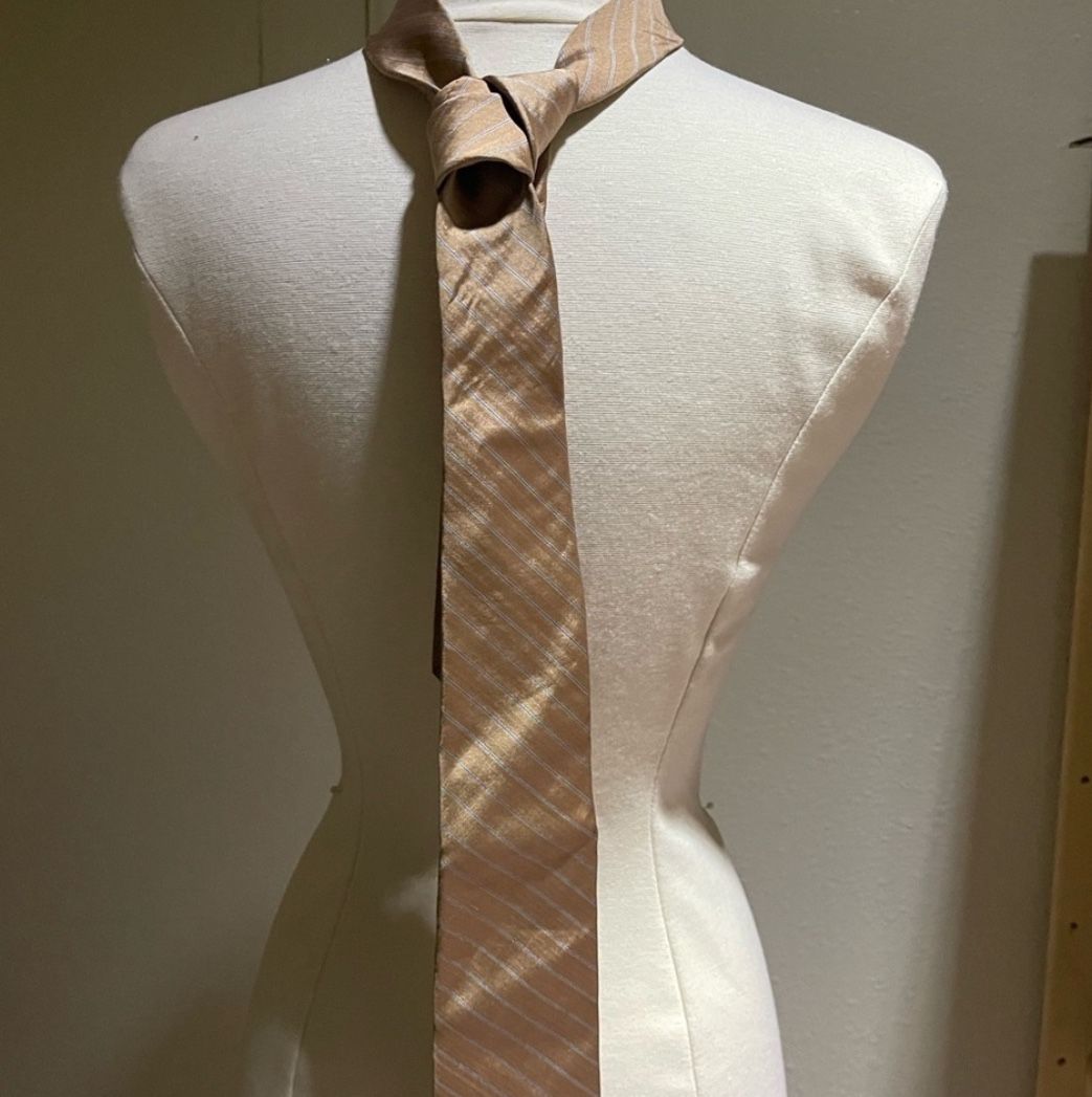 vintage Lanvin brown tan striped 100% silk tie 1970s Abraham And Strauss