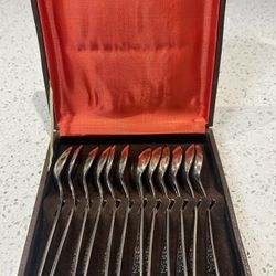 Vintage 1960 Set Of 12 Tea/Coffee Spoons. MHЦ .L 5.7 In.  With Two Layers Silver-Gold Coating Fully Gold Plated. European Quality. Great Present . 