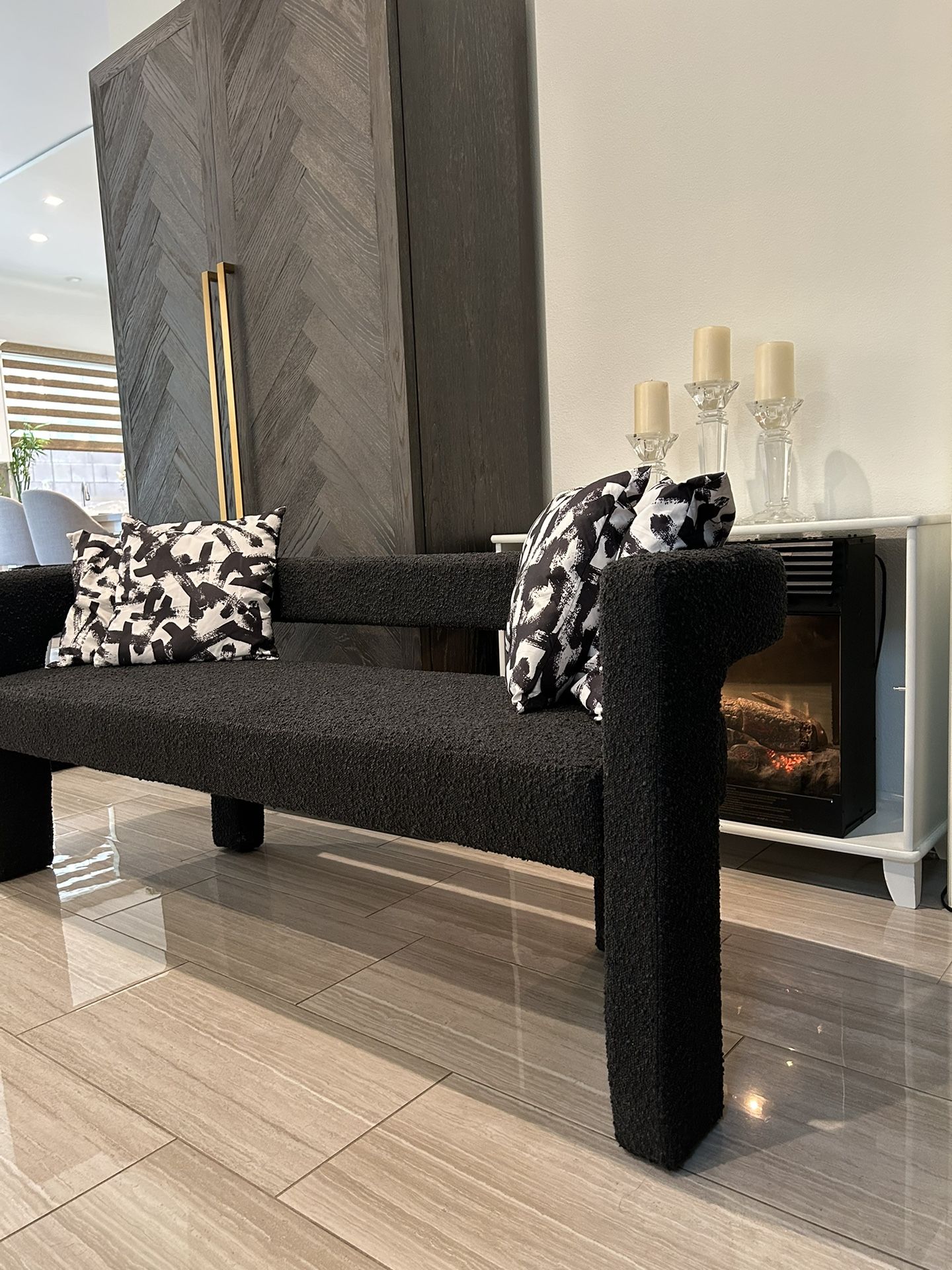 Cb2 Black Boucle Bench for Sale in Irvine, CA OfferUp