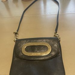 Michael Kors Designer Black Leather Crossbody With Gold Details