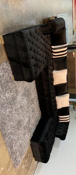 Lauren Velvet Black Double Chaise Sectional /couch /Living room set