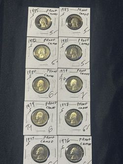 10 Cameo Proof Quarters All S Mint 1(contact info removed) Plus 1985