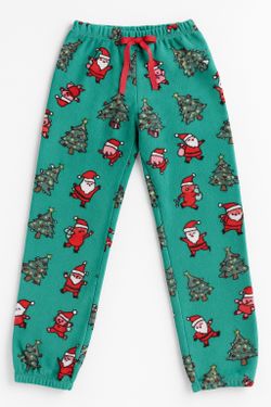 Girls’ Holiday Fleece Pajama Pants – Santa & Christmas Tree Print | Size (Youth)