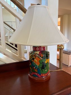 Ceramic Table Lamp with Travel Destination Print
