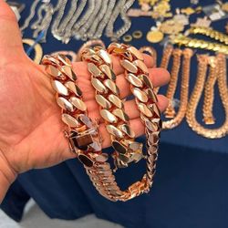 14k Miami Cuban Link Rose Gold Plated 20mm Heavy Chain 