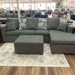 Brand New Sectional With Ottoman In Grey - Delivery Available 