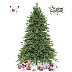 6ft Artificial Christmas Tree, Pine Tree Indoor Outdoor Christmas Decorations,2381Pcs Branches Tips with Metal Foldable Stand, Xmas Tree for Home Offi