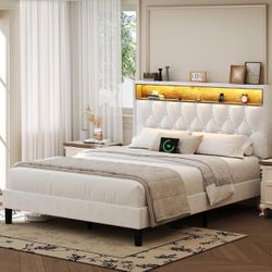 Bed Frame Queen with Headboard and LED Lights