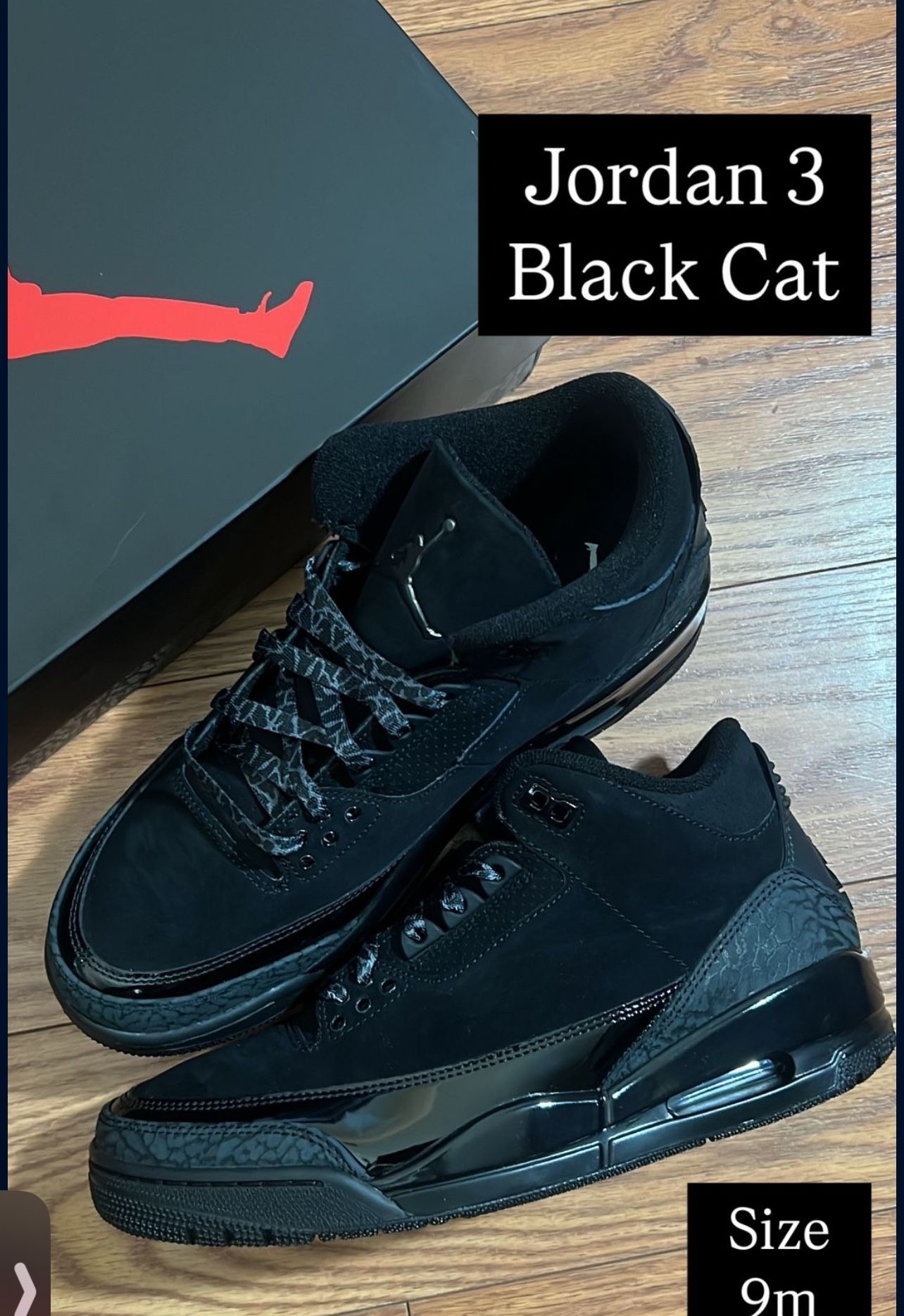 Jordan 3 Black Cats Retro Size 9