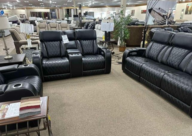 Black Leather Sofa, Loveseat, And Chair