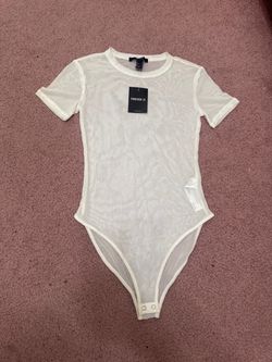 New Small white sheer mesh bodysuit top shirt lingerie festival rave outfit stretchy Bundle deals available please check out my other items and follow