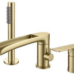 TapLong Waterfall Roman Tub Faucet with Hand Shower Brushed Gold