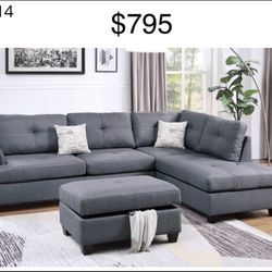 3-Pc Sofa Set. Blue/gray. 