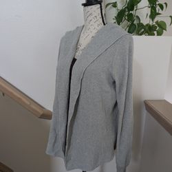 GapBody Women's Knit Open Front Cardigan Robe with Hood - Medium, Light Gray