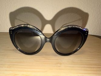 Gucci GG3021/S Cat Eye Sunglasses - Black Crystal Bee Temple Tips