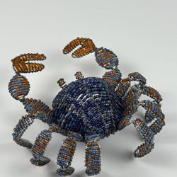 Vintage Hand Crafted Beaded Blue Crab by Beadworx Haiti