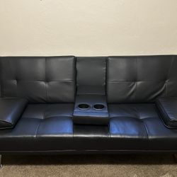 Black Futon Couch WITH Cupholders