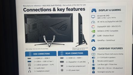 ASUS ROG Swift PG43UQ 43-inch 4K 144Hz Gaming Monitor