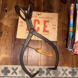 Vintage 1800s Ice Pic , Tongs And Original Advertisement 