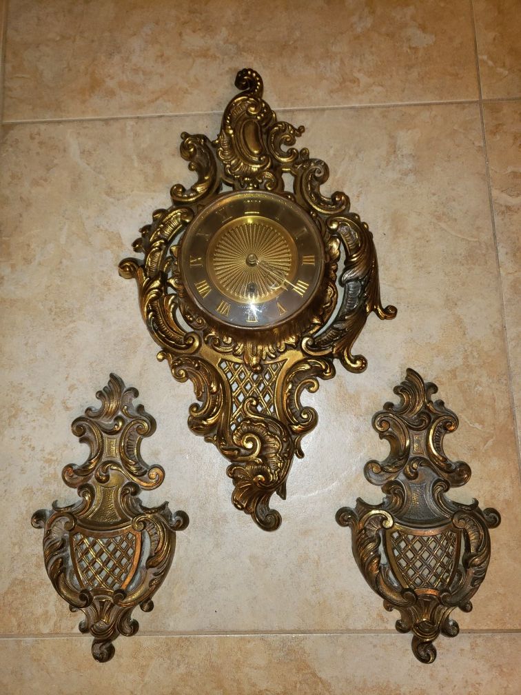 Vintage Wall Clock Ornate French Rococo Style brass wall clock
