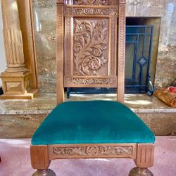 Heavily Embellished c. 1900 Carved Wood Edwardian / Gothic Estate Side or Throne Chair 