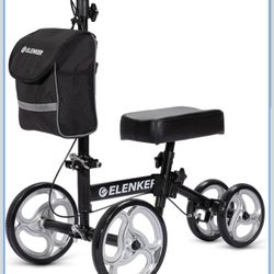 ELENKER Steerable Knee Walker with 10" Front Wheels Deluxe Medical Scooter for Foot Injuries Compact Crutches Alternative Black