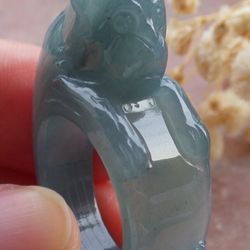 103999 VS Certified JADEITE Jade Green Cat Kitty Ring Size7