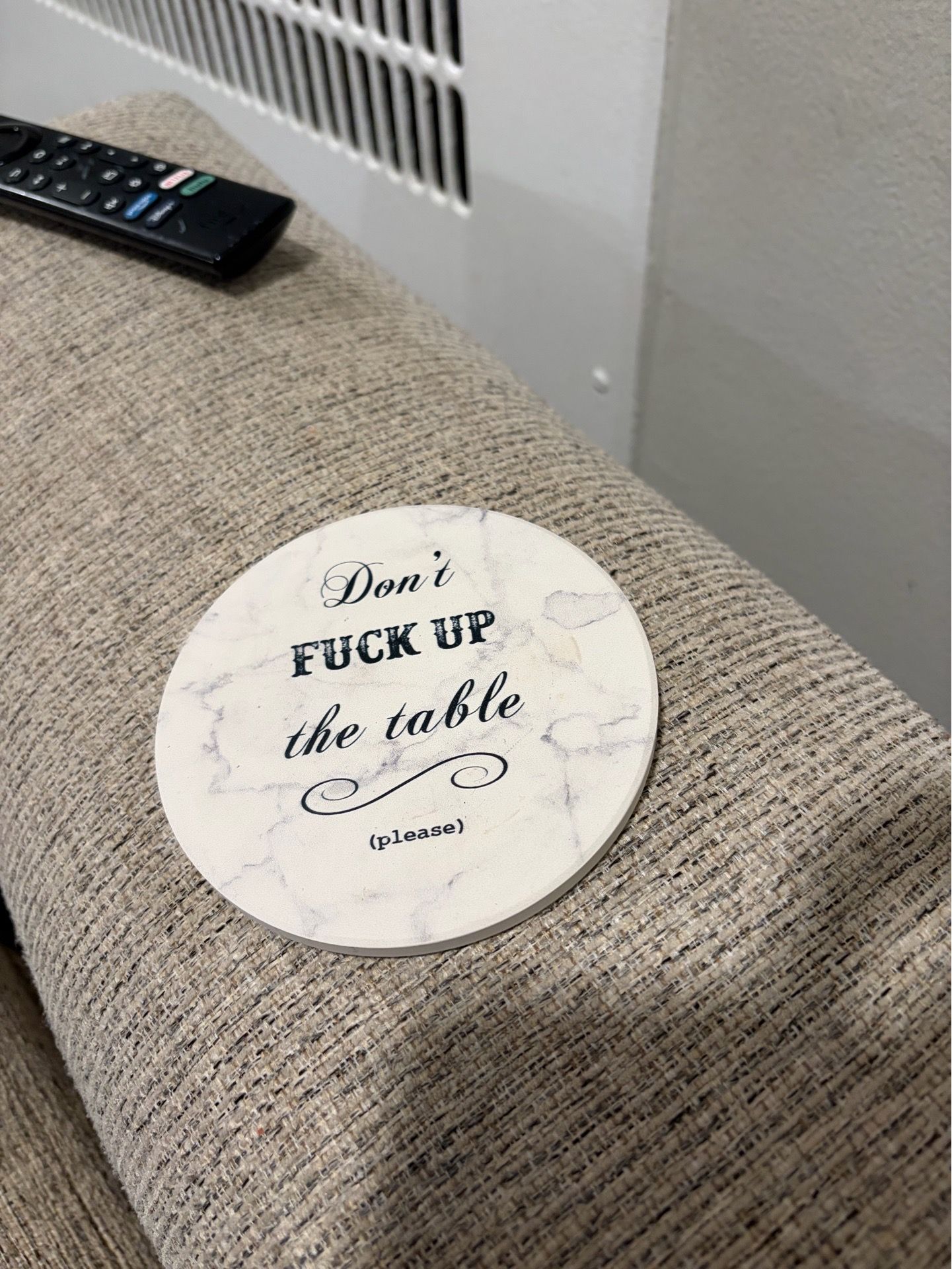 Funny Marble Coaster Set w/ Holder – “Don’t F* Up the Table” UrbanMosh**