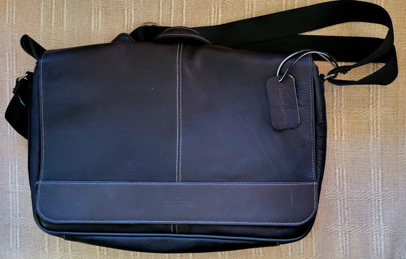Kenneth Cole Black Leather Crossbody 15.6-Inch Laptop & Tablet Messenger Bag