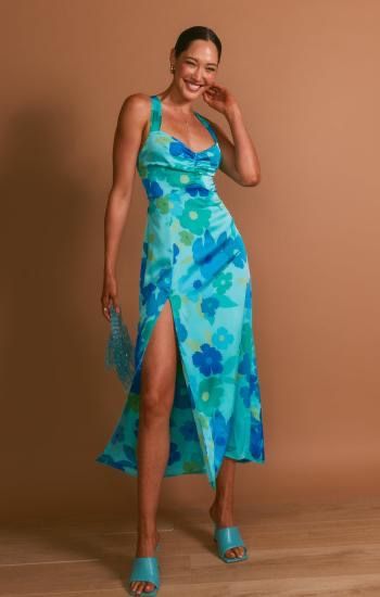 NWT Mina Midi Dress Blue Piccadilly Floral Size L