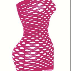 Pink Lingerie Dress for Women : Sexy Lace-up Corset with Holes, Polyamide and Elastane Blend, Adult Size , one Fits all , Panty, Ripped Fishnet