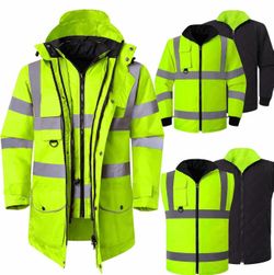 alta visibilidad 7 en 1 chaqueta de invierno de seguridad para hombres abrigo de seguridad tráfico reflectante parka chaqueta