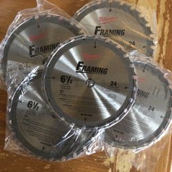 5 Milwaukee 6-1/2” Carbide Saw Blades. Brand NEW.