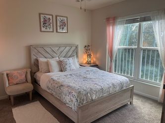 Queen Bedroom Set (mattress not included, includes: box spring , Bed, Nightstand, Wardrobe with Mirror Included in set)