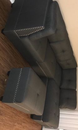 🏀🏀Sienna Black Linen Sectional with Ottoman✔️Living room set & couch 🏀🏀