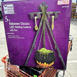 Home Accents 5ft Green Bubbling Cauldron LED Fire Halloween Animatronic