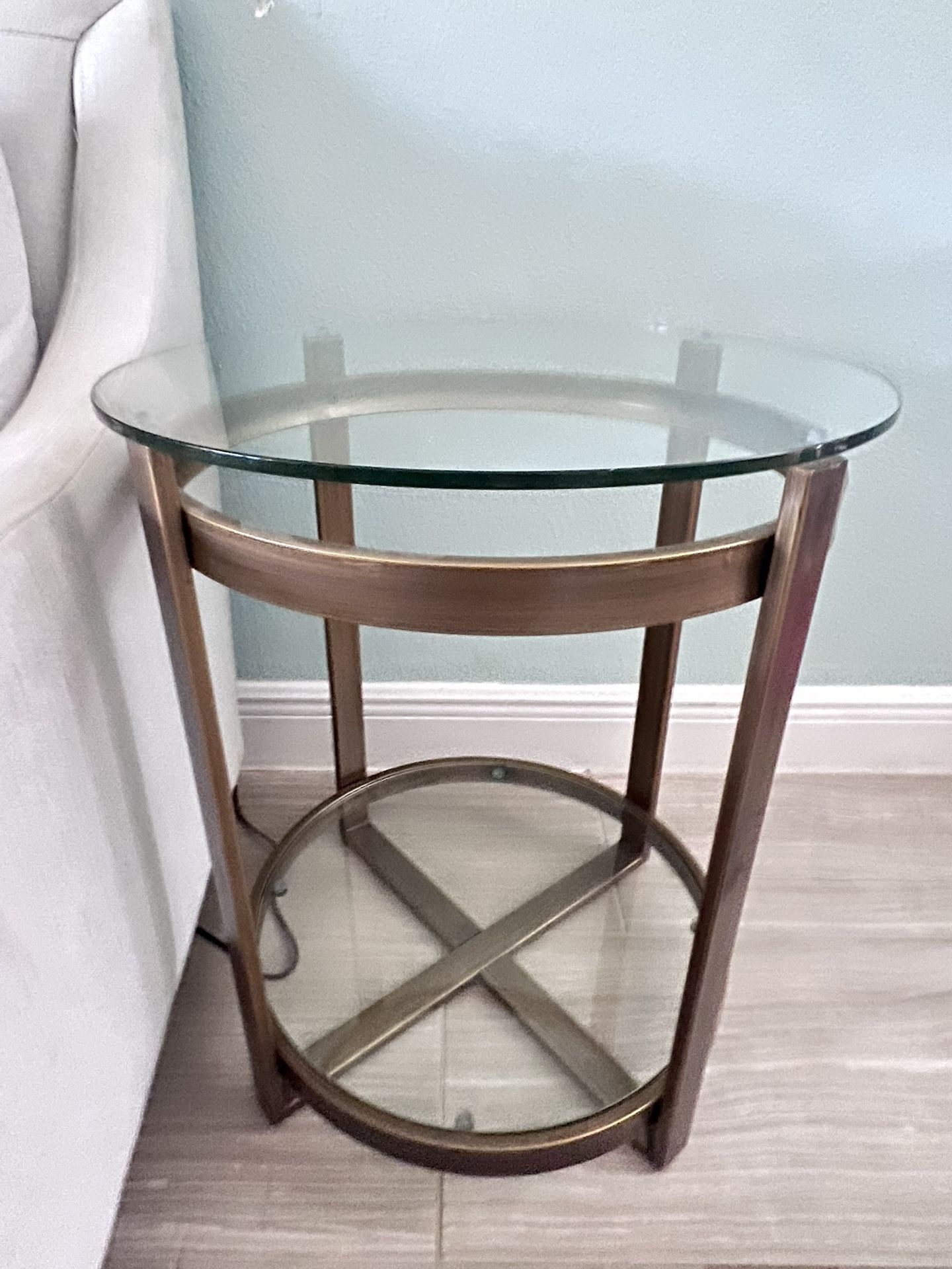 2 Identical Glass And Metal End Tables