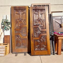Pair of Solid Wood Carved Vintage Doors / Good for Garden or Courtyard - $400