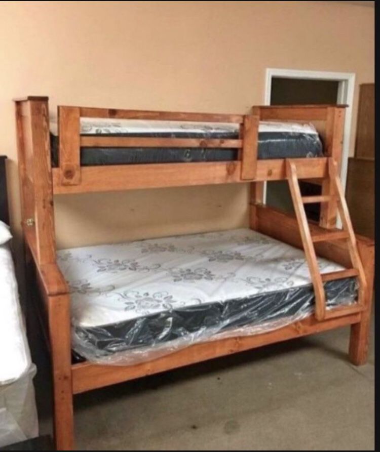 Bunk Bed Pinewood Mattress Deluxe Brand Included Twin/Full Size 