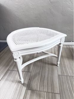 White Cane Wicker Bench / Stool Vintage Shabby Chic