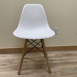 2 White Modern Chairs With Wood Legs 