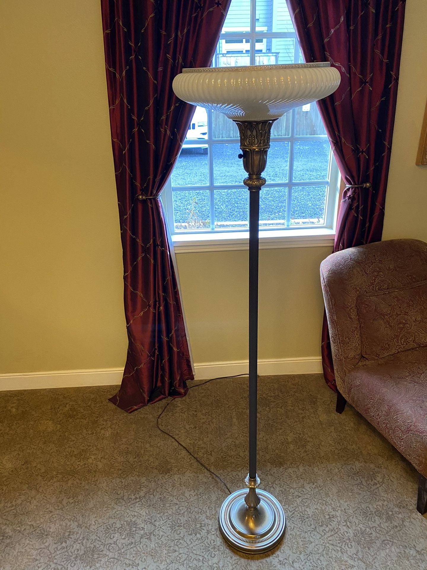 Antique torchiere pearl glass floor lamp
