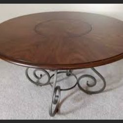 Drexel Oak Lazy Susan Iron Dining Table