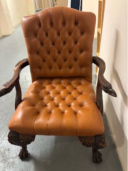 1980s vintage carved arm chair with lion and eagle head