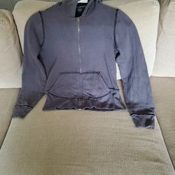 CROPPED GRAY FULL ZIP UP SWEATSHIRT, SIZE MEDIUM 